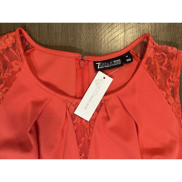NWT New York & Company Red Lace Peplum Holiday Top Sleeveless Blouse Medium NEW - Picture 6 of 15